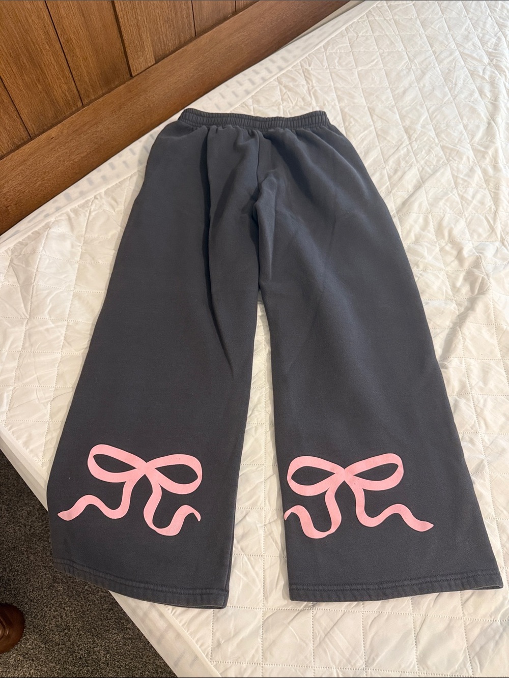 Edikted Charcoal Wide-Leg Track Pants with Pink Bow Prints